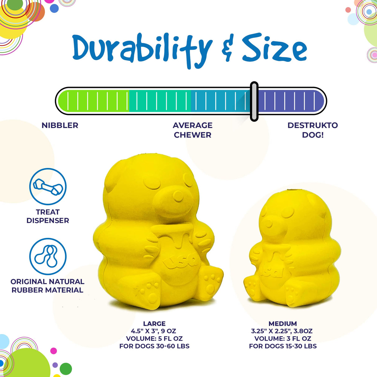 SodaPup Honey Pot – Durable Dog Treat Dispenser & Enrichment Toy Made in USA from Non-Toxic, Pet Safe, Food Safe Natural Rubber Material for Mental Stimulation, Problem Chewing, Calming Nerves, & More