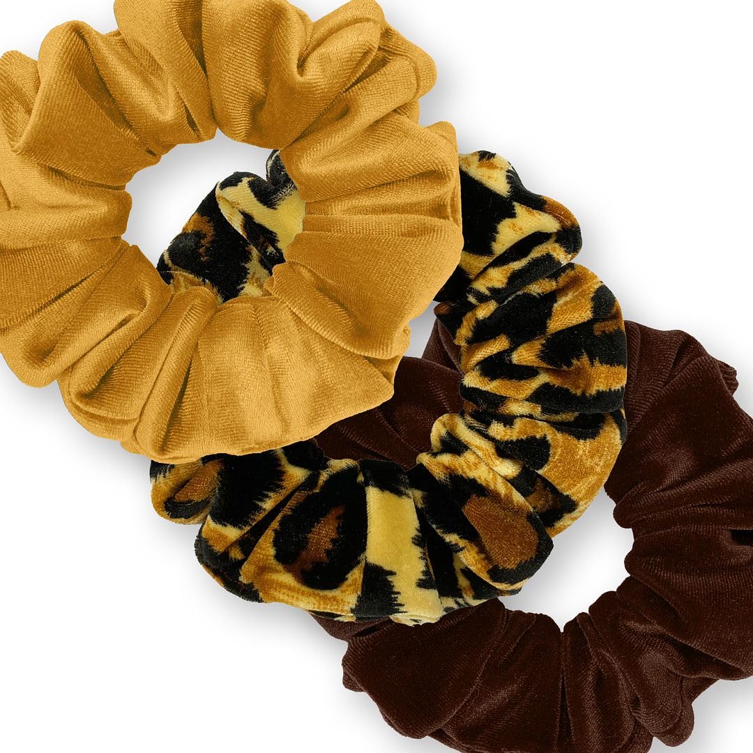 Velvet Scrunchies 3-Pack Gift Set Premium Plush Ponytail Holder Made in the USA Burgundy Forest Black