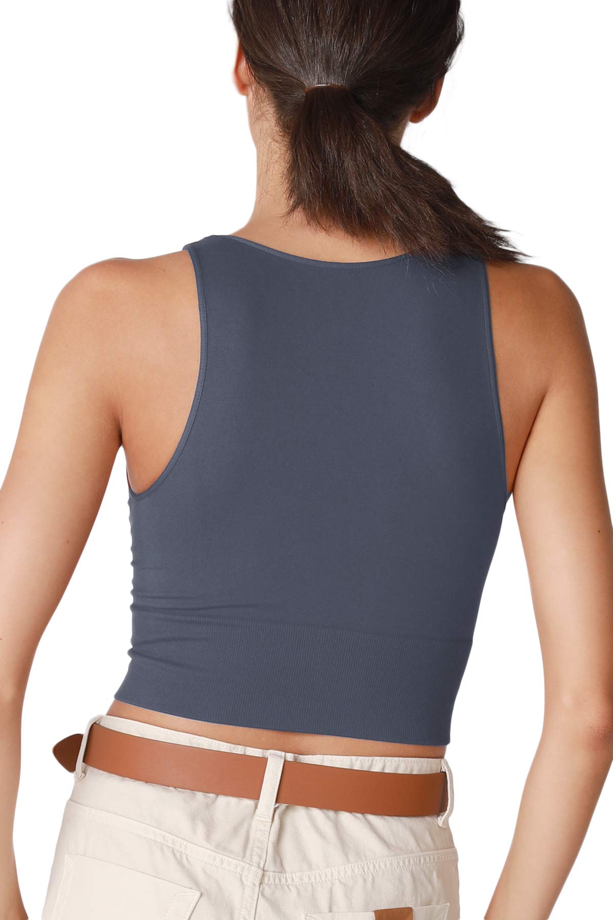 NIKIBIKI Women Seamless Solid High Neck Crop Top, Made in U.S.A, One Size