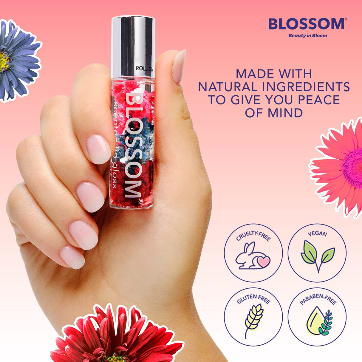 Blossom Scented Roll on Lip Gloss, Infused with Real Flowers, Made in USA, 0.20 fl. oz./5.9ml, Watermelon