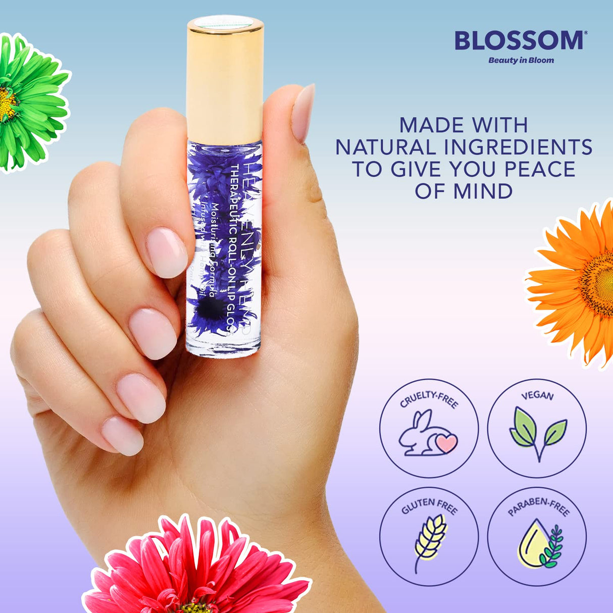 Blossom Scented Roll on Lip Gloss, Infused with Real Flowers, Made in USA, 0.20 fl. oz./5.9ml, Watermelon