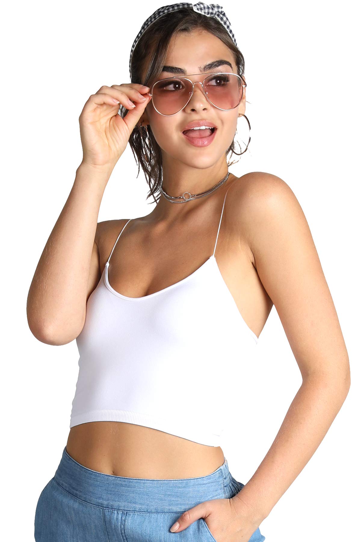 NIKIBIKI Women Seamless Spaghetti Strap Crop Top Cami, Made in U.S.A, One Size