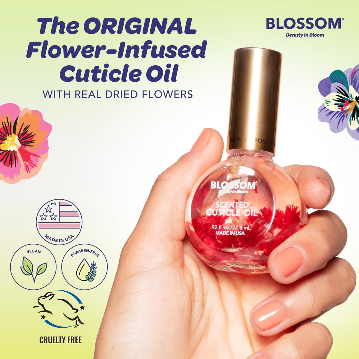 Blossom Scented Cuticle Oil, Infused with Real Flowers, Hydrating, Moisturizing, Strengthening, Made in USA, 0.5 fl. oz, Amazon Exclusive, Watermelon
