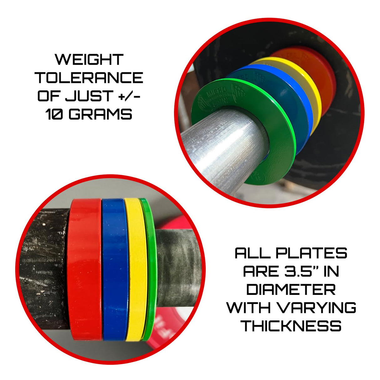 Micro Gainz Multi-Color Calibrated Fractional Weight Plates Set of 2 Pieces, Choose Set (.25LB-1LB), Designed for Olympic Barbell Weights for Strength Training, Made in USA