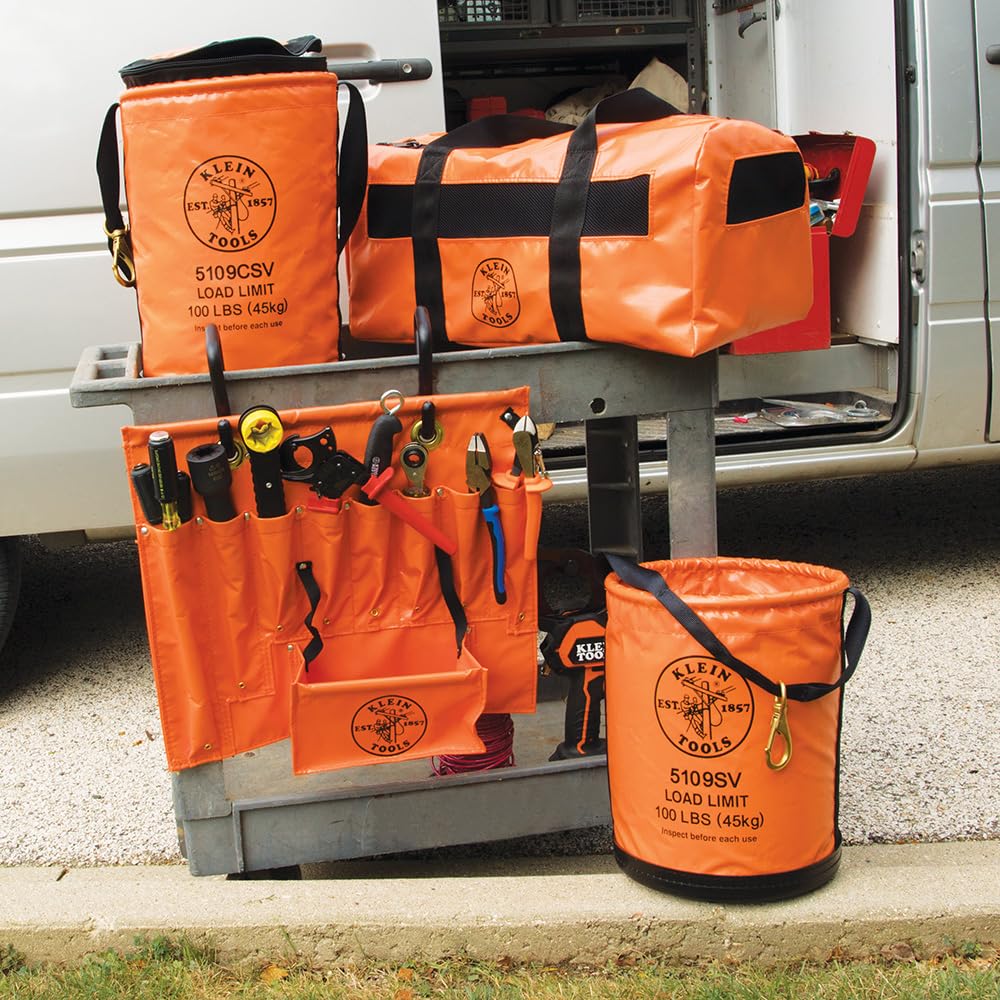 Klein Tools 5109 Canvas Bucket, Wide-Opening Straight-Wall Tool Bucket is Made of No. 6 Canvas with Black Molded Bottom, 75-Pound Load Rated