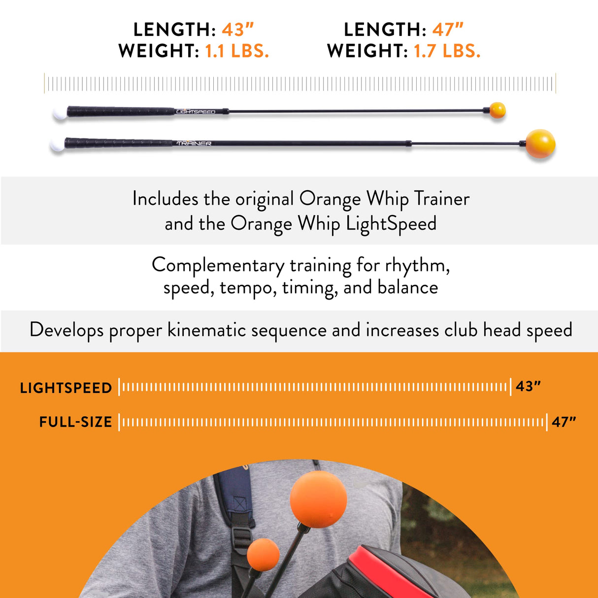 Orange Whip Distance Duo Patented & Made in USA- Lightspeed + Golf Swing Trainer Set *Made in USA*