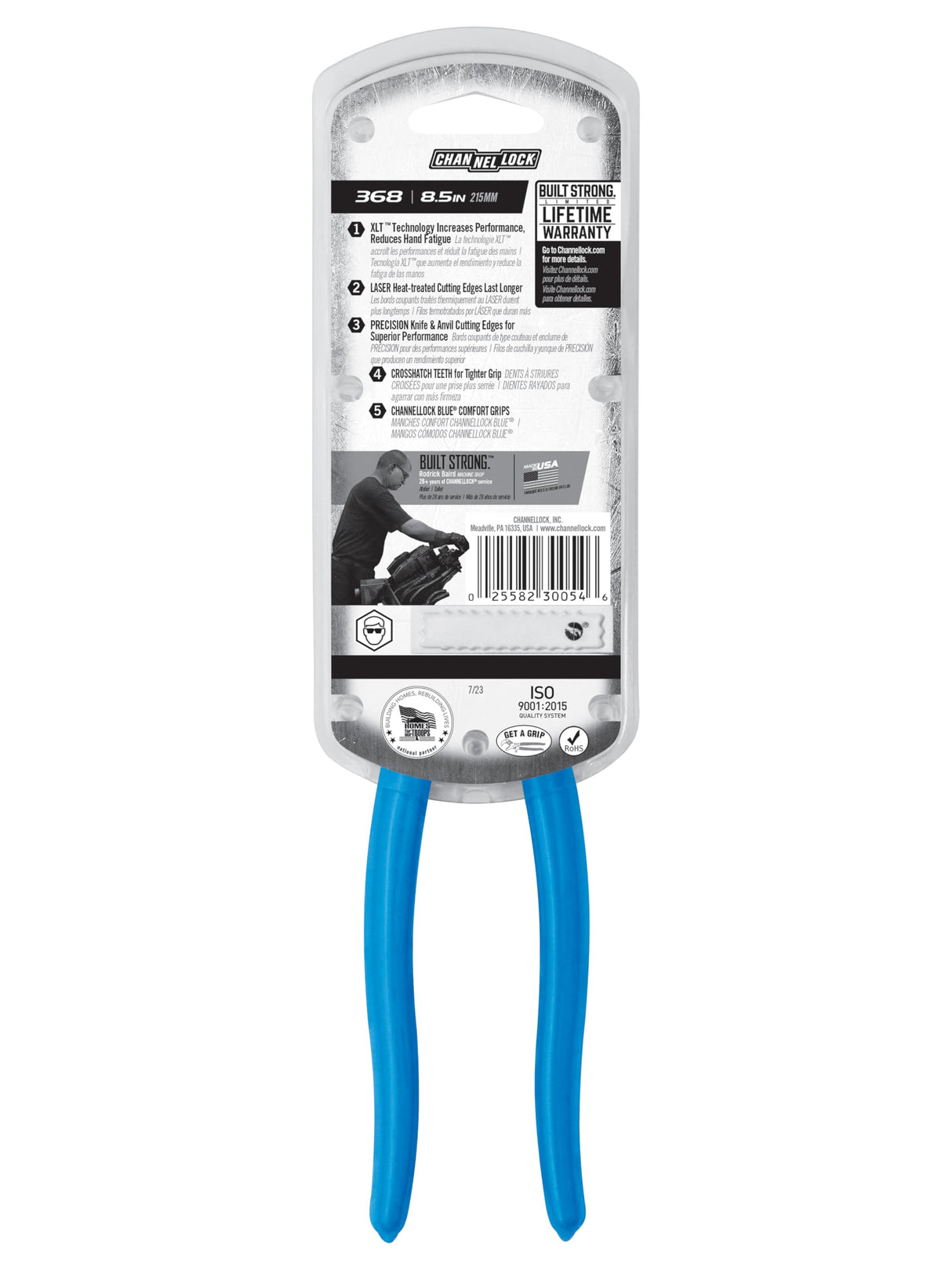 Channellock 369 9.5-Inch Lineman's Pliers | Xtreme Leverage Technology (XLT) Requires Less Force to Cut than Other High-Leverage Models | Forged from High Carbon Steel | Made in the USA, Blue Handle