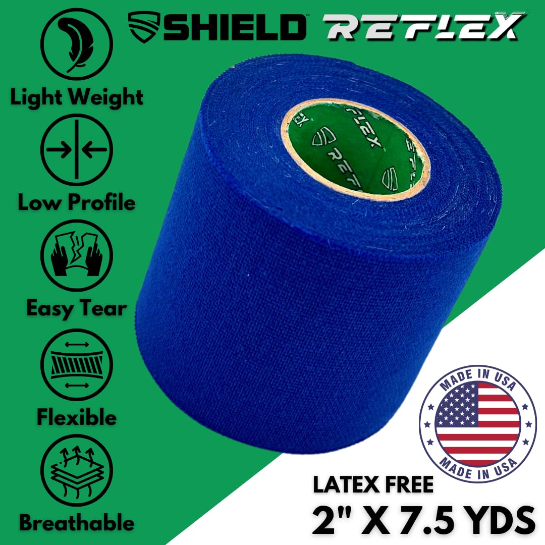 Shield Reflex | Stretch Athletic Tape, Tear by Hand, Made in USA, Thin, Flexible, Elastic Sports Tape, Spatting Football Tape 6 Pack (Midnight Blue, 2 Inch)