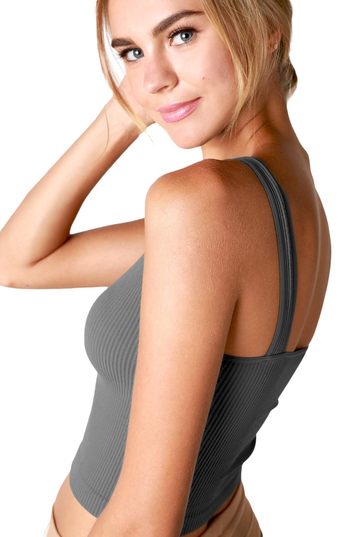 NIKIBIKI Women Seamless V-Neck Ribbed Crop Top, Made in U.S.A, One Size