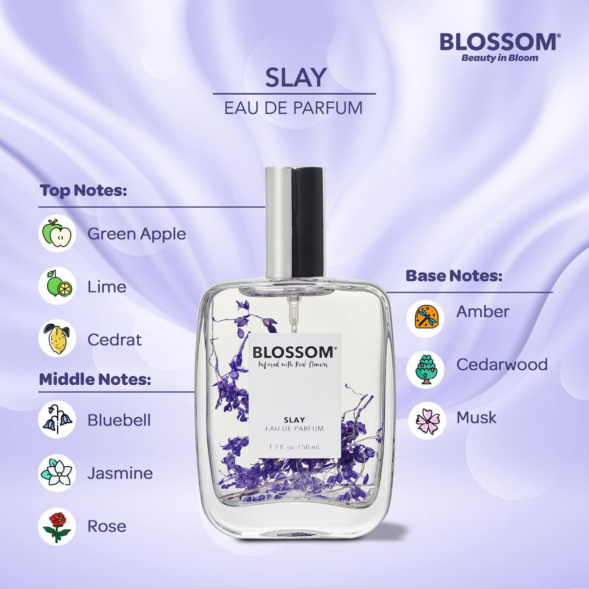 Blossom Unisex Eau De Parfum, Cruelty Free and Vegan Fragrance, Plant-based Perfume Spray, Infused with Real Flowers, Made in USA, 1.7oz, (White Calla Lily, Grapefruit, Sundrenched Flowers), Slay
