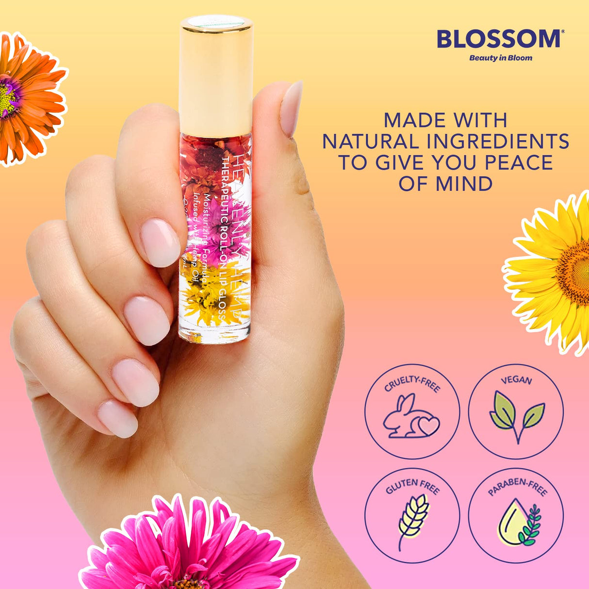 Blossom Scented Roll on Lip Gloss, Infused with Real Flowers, Made in USA, 0.20 fl. oz./5.9ml, Watermelon