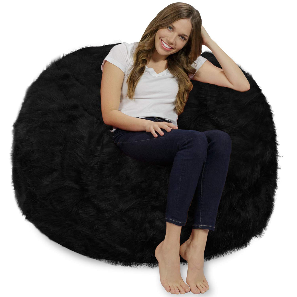 Chill Sack Bean Bag Chair: Giant 4' Memory Foam Furniture Bean Bag - Big Sofa with Soft Micro Fiber Cover - Black