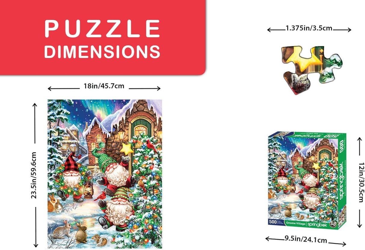 Springbok Gnome Village 500 Piece Holiday Jigsaw Puzzle- Made in The USA with Unique Precision fit Pieces for a Great Puzzling Experience