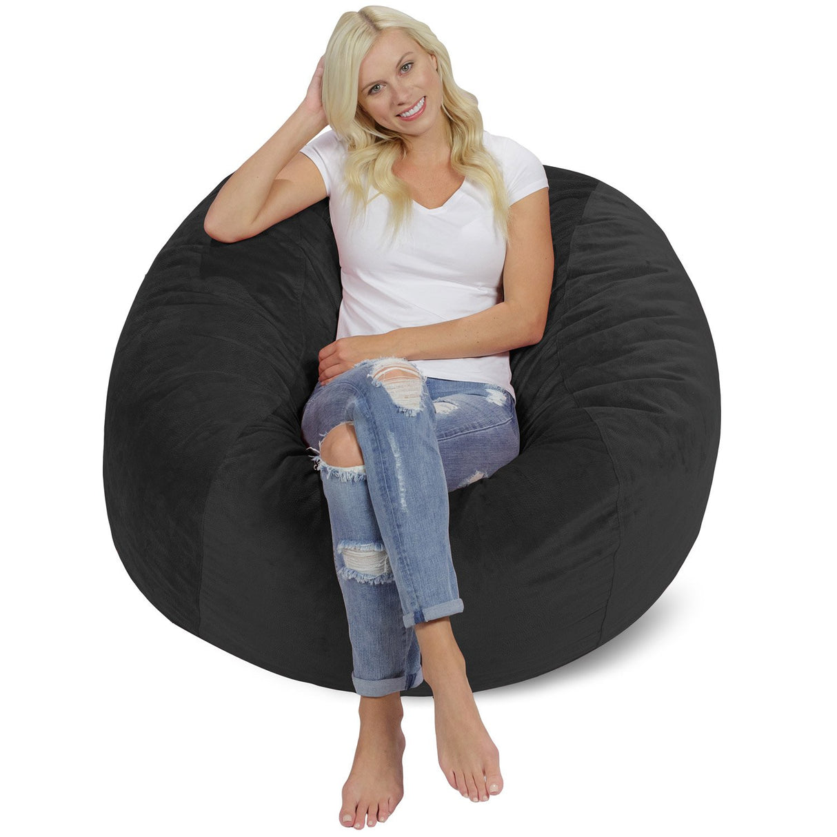 Chill Sack Bean Bag Chair: Giant 4' Memory Foam Furniture Bean Bag - Big Sofa with Soft Micro Fiber Cover - Black
