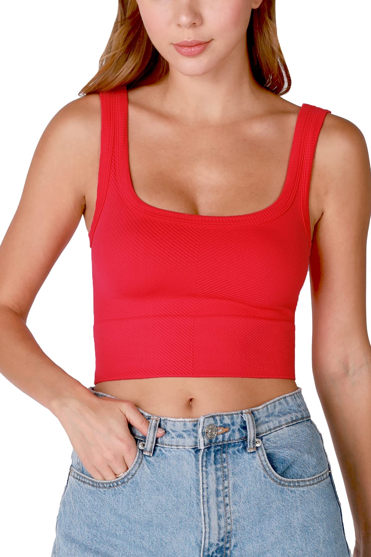 NIKIBIKI Women Seamless Chevron Ribbed Crop Top, Made in U.S.A, One Size