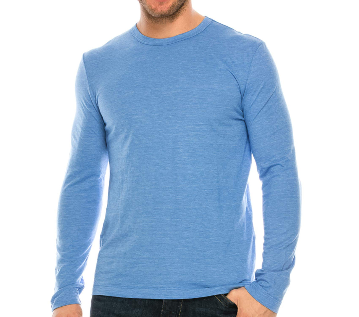 YURO-K Men's Binded Neck Premium Tri-Blend Classic Long Sleeve Crew Neck T-Shirt S-XX Large