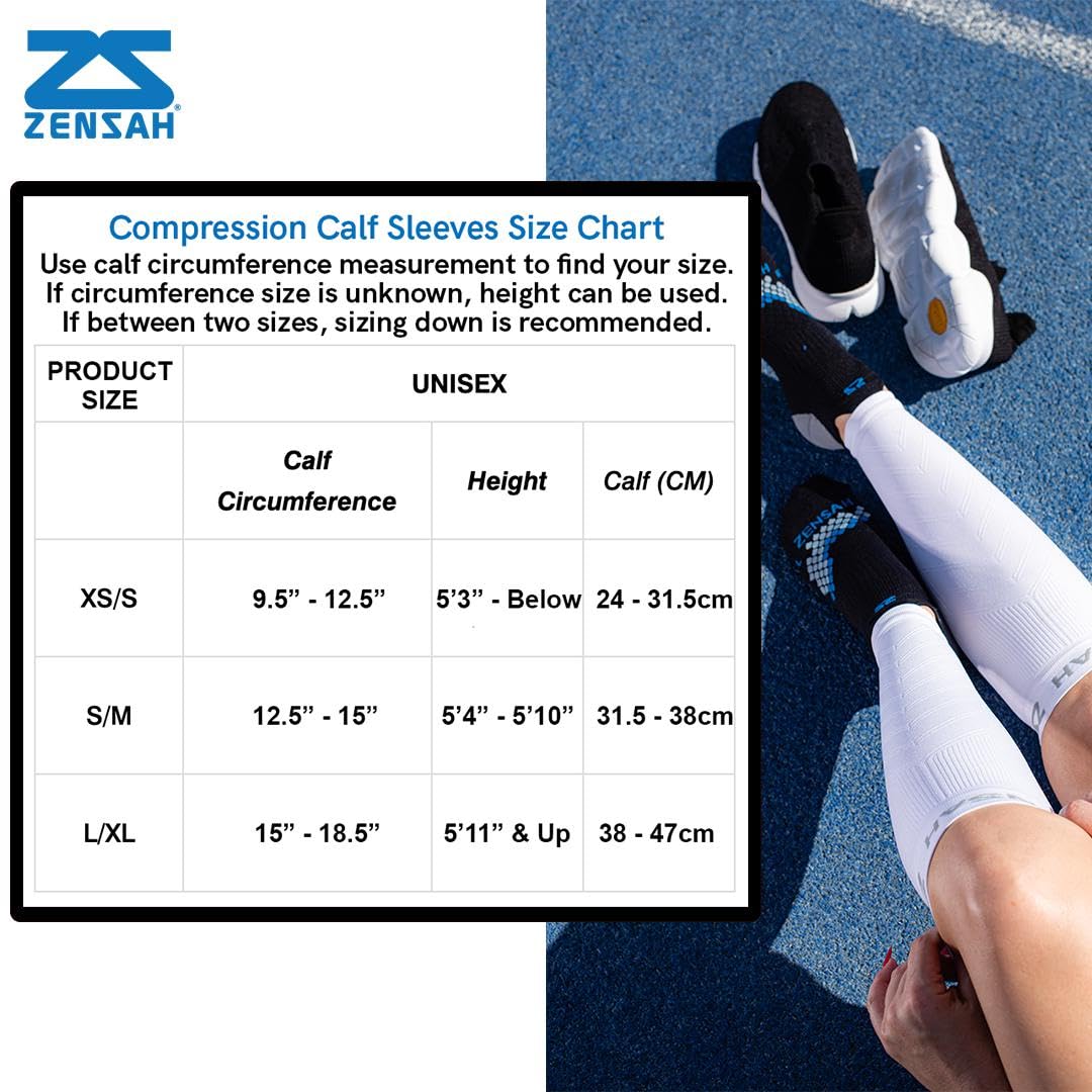 Zensah Calf/Shin Compression Sleeve - Made in the USA Single Leg Compression Sleeve for Shin Splint Relief, Recovery, Running