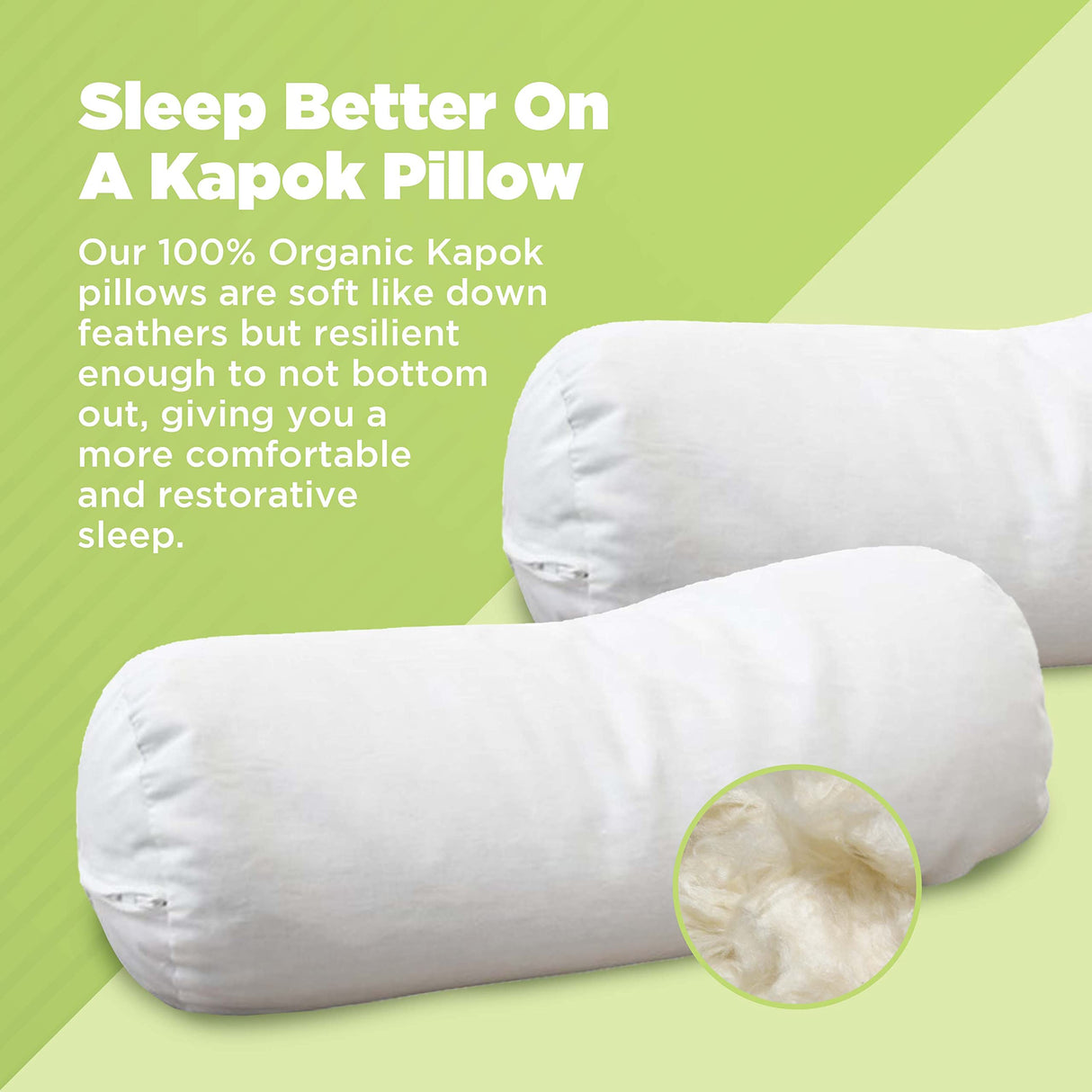Bean Products Neck Roll Organic Kapok Pillow - 4" x 12" - Organic Cotton Zippered Shell - Made in USA