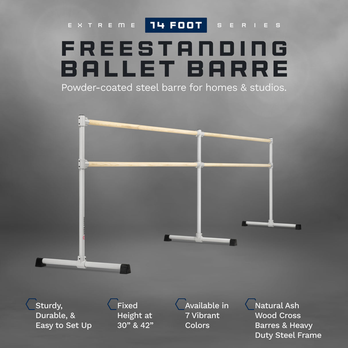 VITA Barre Portable Freestanding Double Ballet Barre, Extreme, Wood | Fixed Height, Made in USA, Home or Gym Exercise Equipment for Kids & Adults | Dance, Fitness, Pilates