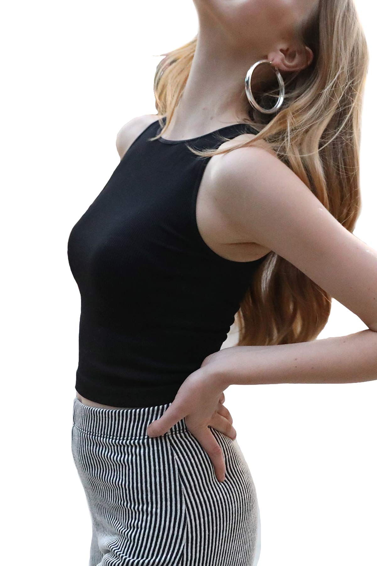 NIKIBIKI Women Seamless High Neck Ribbed Crop Top, Made in U.S.A, One Size