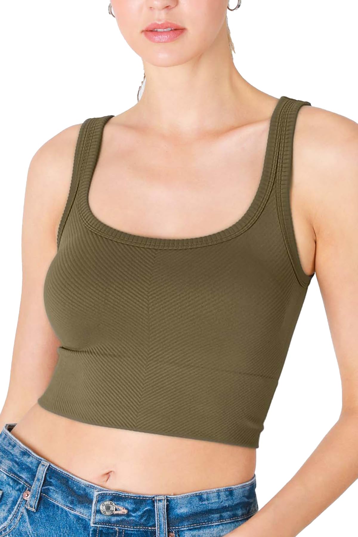 NIKIBIKI Women Seamless Chevron Ribbed Crop Top, Made in U.S.A, One Size