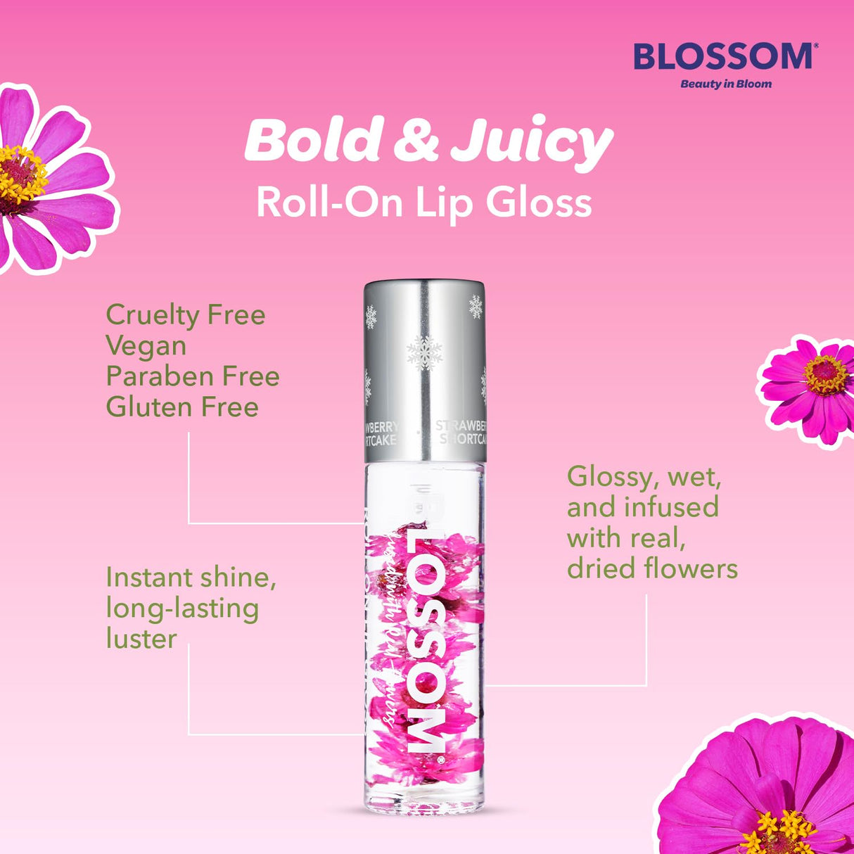 Blossom Scented Roll on Lip Gloss, Infused with Real Flowers, Made in USA, 0.20 fl. oz./5.9ml, Watermelon