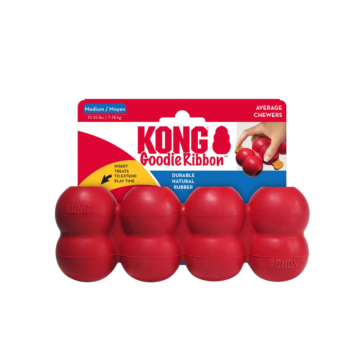 KONG Goodie Ribbon - Stuffable Natural Rubber Dog Toy - with Four Fillable Goodie Grippers for Enrichment Play - Bone-Shaped Chew Toy - for Small Dogs