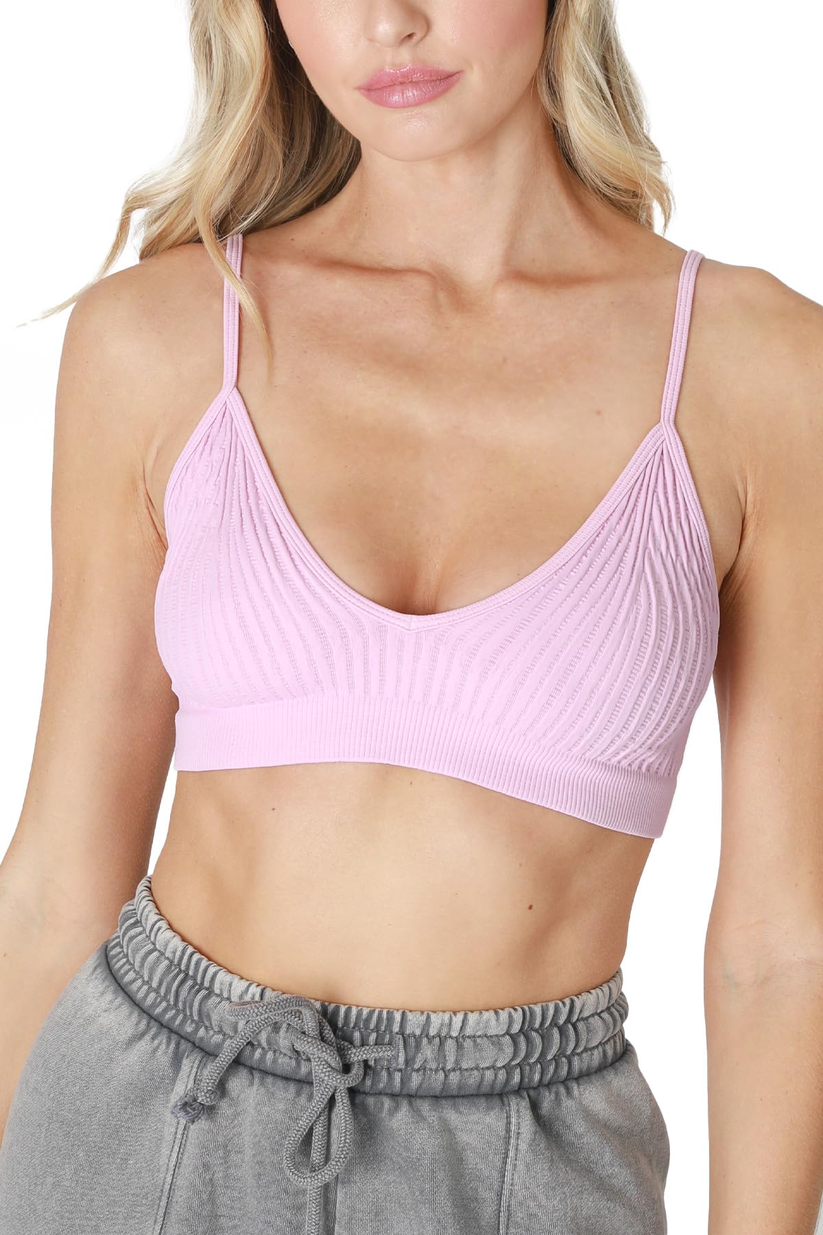 NIKIBIKI Women Seamless Ribbed V-Neck Bralette, Made in U.S.A, One Size
