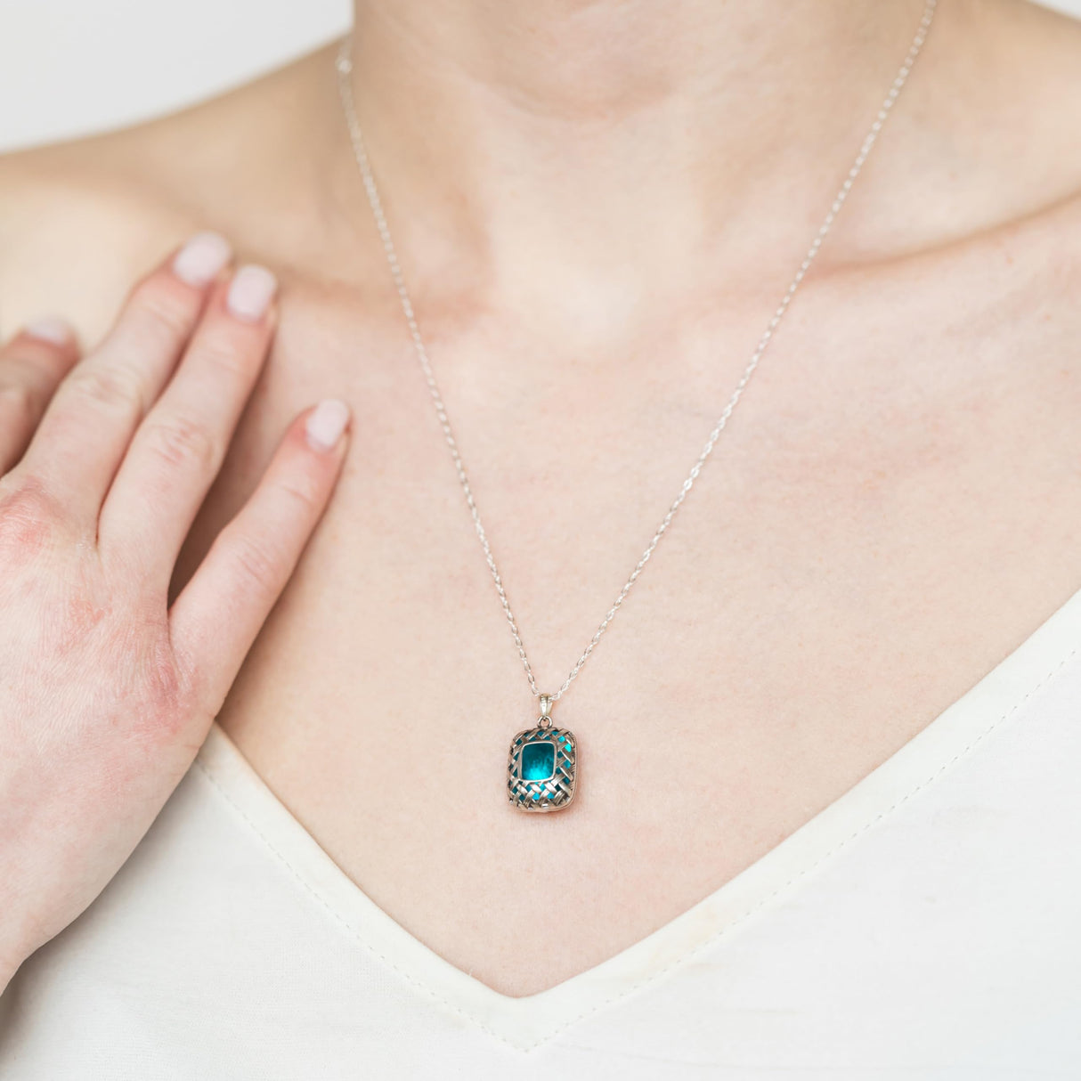 Bottled Up Designs Handmade Vintage Quilted Square Necklace, Sterling Silver, Eco Friendly, Made in USA, Birthday Gifts, Mothers Day, Women, Anniversary (Clear Dairy Bottle)
