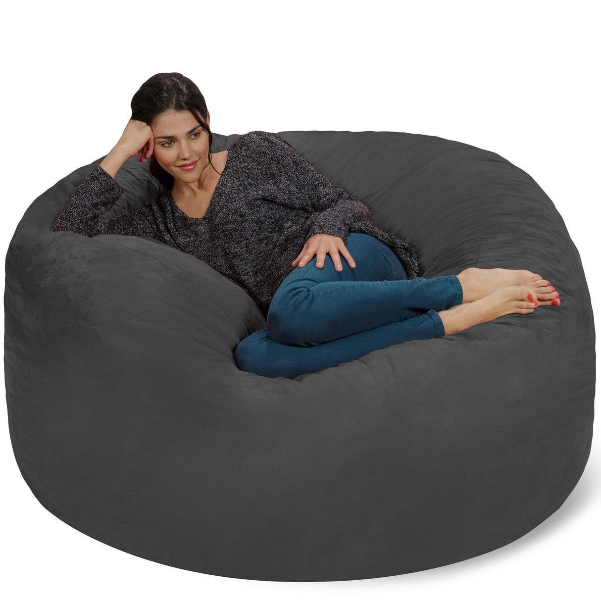 Chill Sack Bean Bag Chair: Giant 5' Memory Foam Furniture Bean Bag - Big Sofa with Soft Micro Fiber Cover - Black