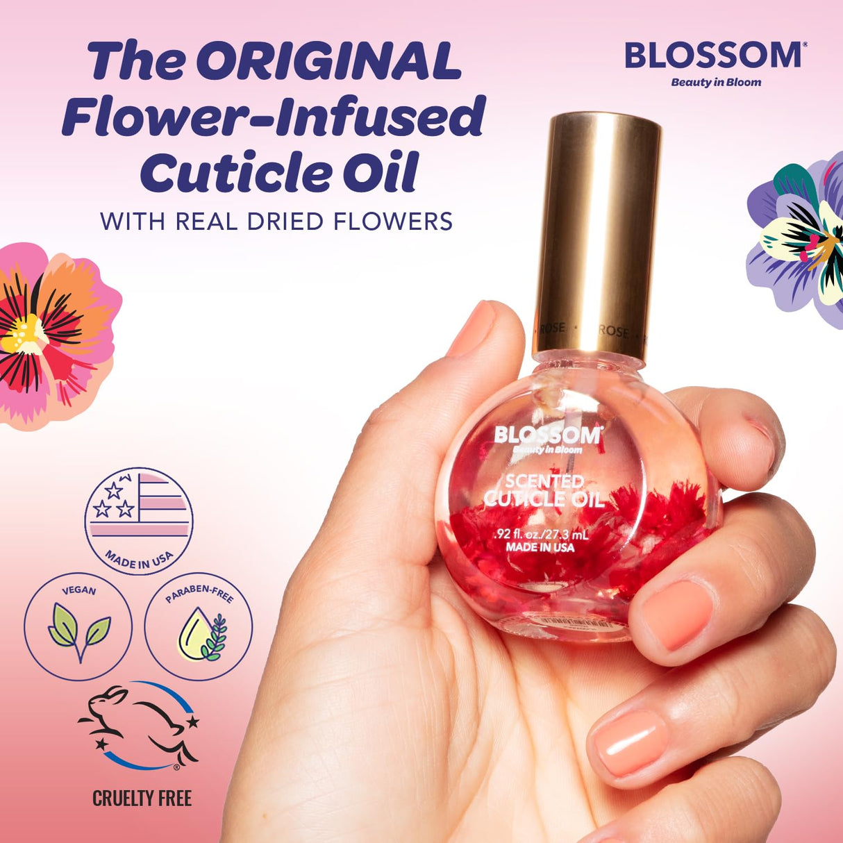 Blossom Scented Cuticle Oil, Infused with Real Flowers, Hydrating, Moisturizing, Strengthening, Made in USA, 0.5 fl. oz, Amazon Exclusive, Watermelon