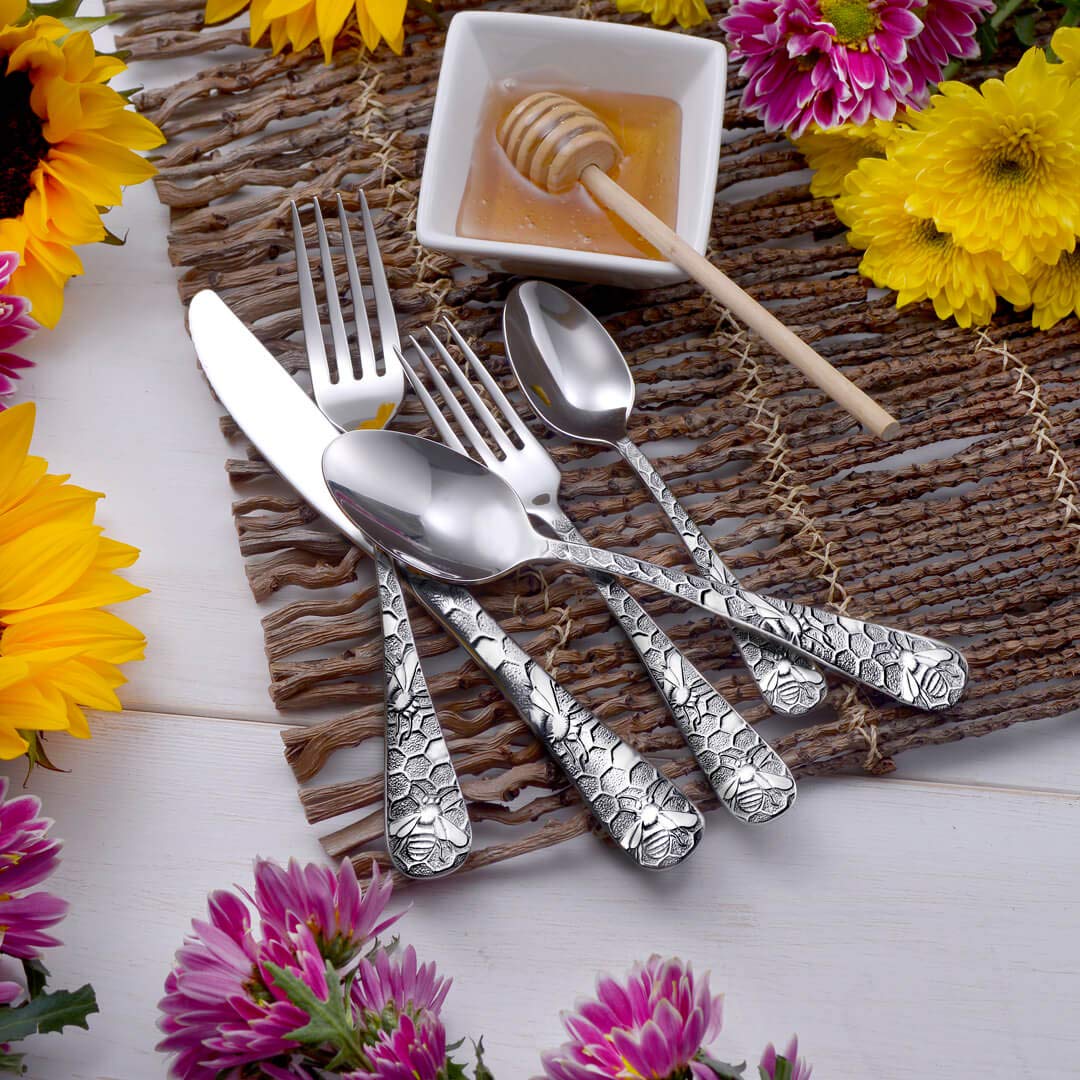 Liberty Tabletop Honey Bee 45pc Flatware Set Service For 8 Serving Set Included Silverware MADE IN USA 18/10