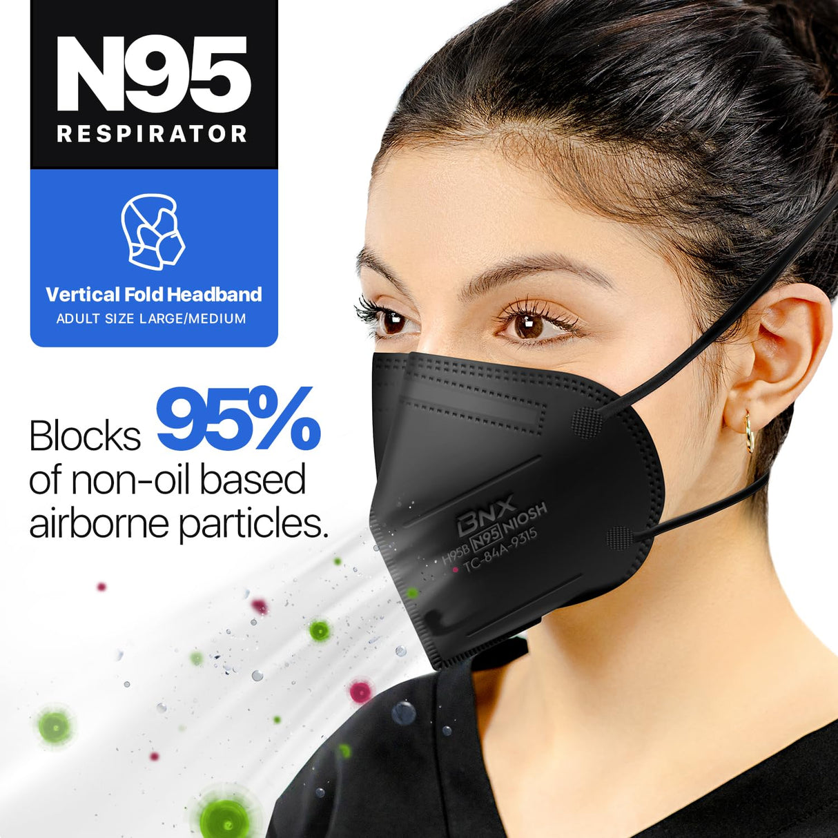 BNX N95 Mask NIOSH Certified MADE IN USA Particulate Respirator Protective Face Mask (10-Pack, Approval Number TC-84A-9315 / Model H95W) White