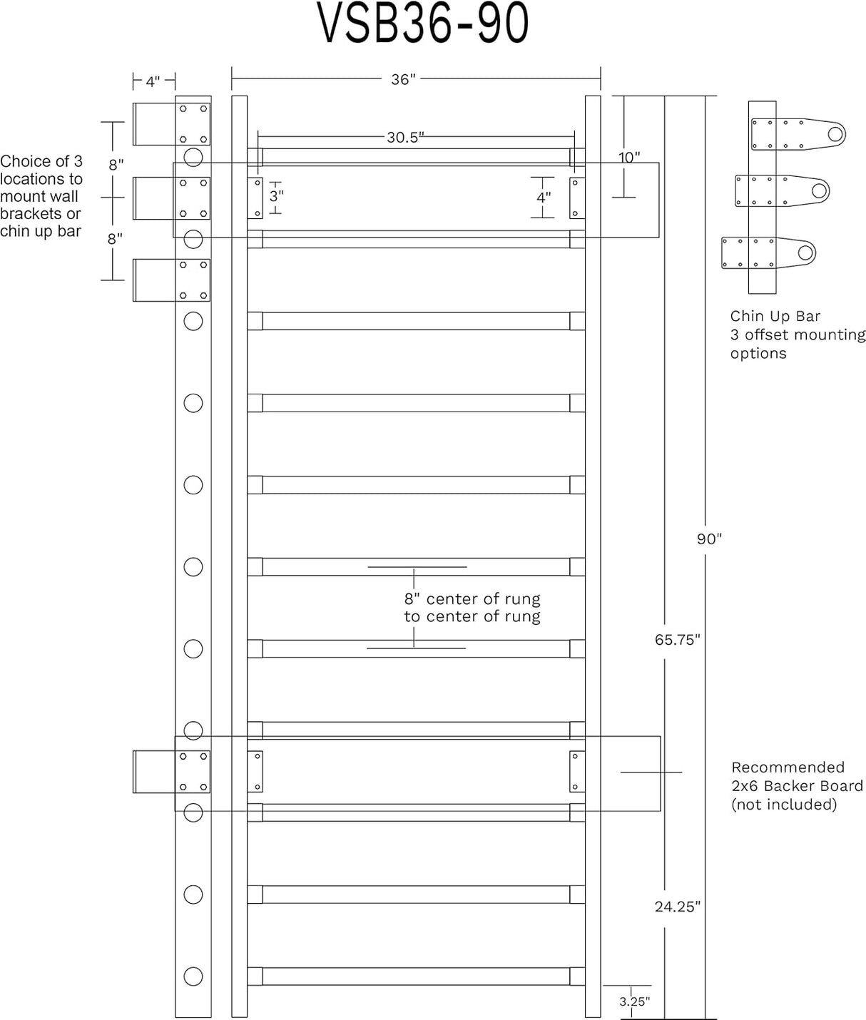 Vita Vibe VSB36-80 - 36" Wide Stall Bars (Swedish Bars) - (80" Tall)