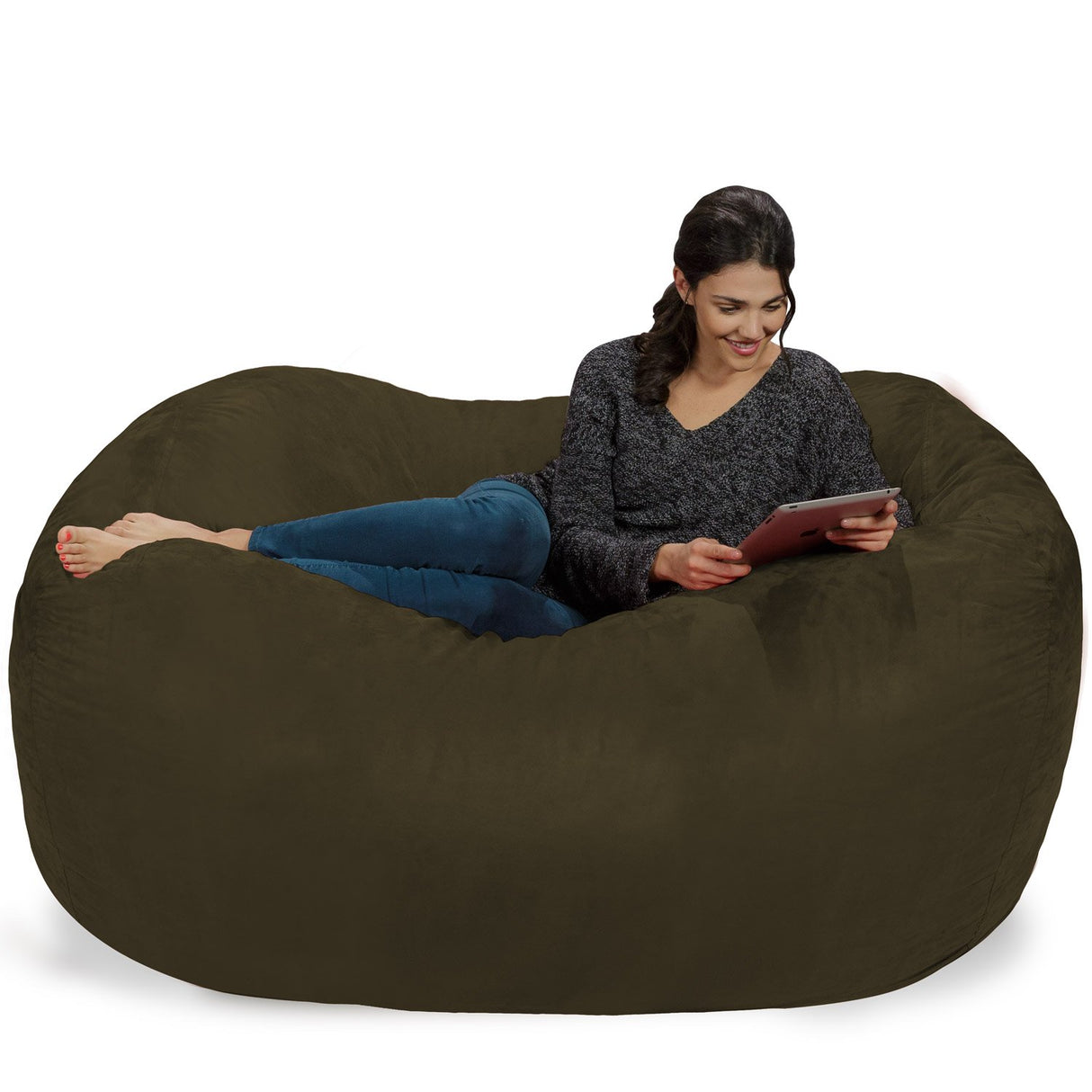 Chill Sack Bean Bag Chair: Huge 6' Memory Foam Furniture Bag and Large Lounger - Big Sofa with Soft Micro Fiber Cover - Red Furry