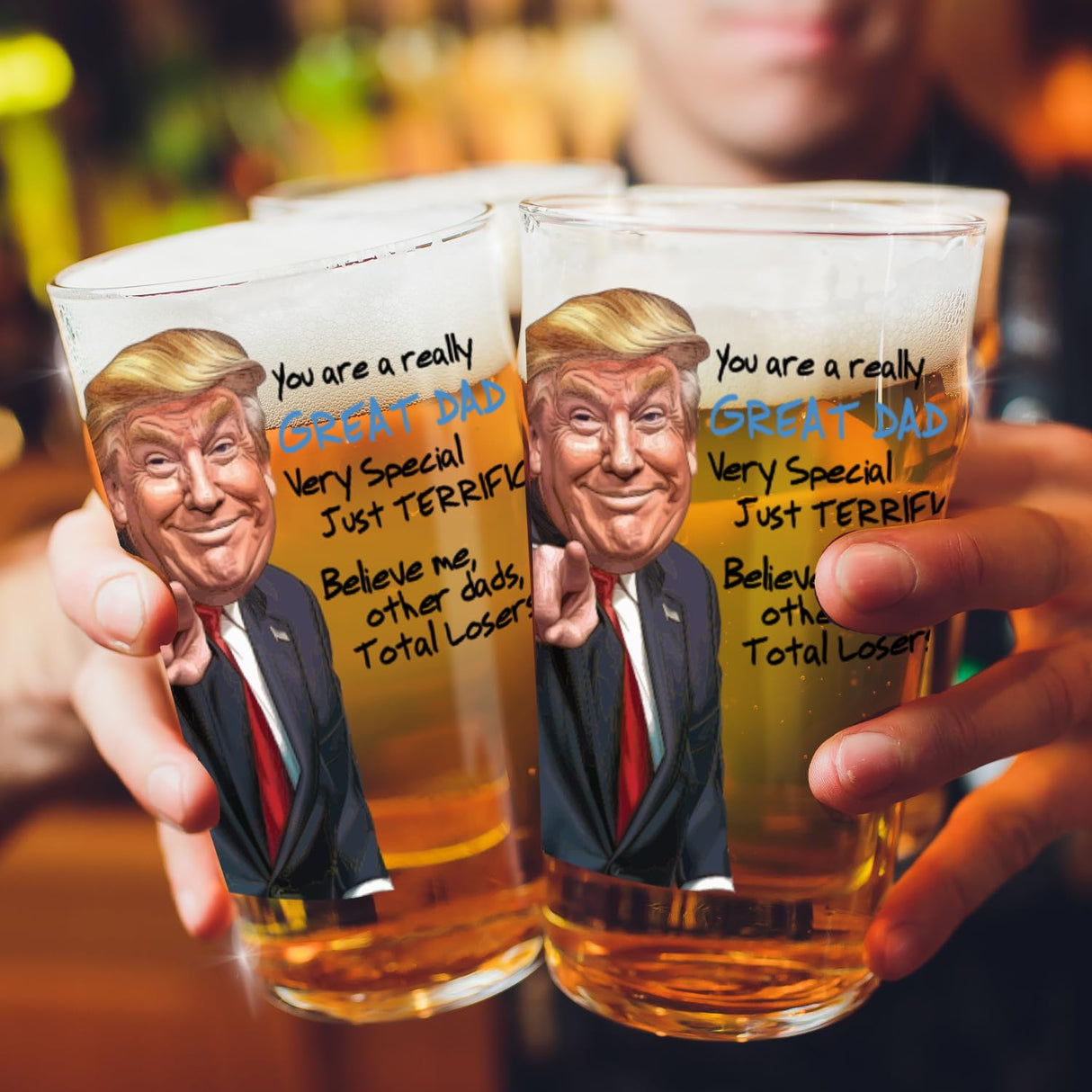 Funny Novelty Glass for Dad - Donald Trump Father's Day Beer, Whiskey, or Can Glass Gift, Funny Fatherโs Day Gift for Husband, Father, or Stepfather - Trump Stuff Maga Merch (101-15193-D, PINT)