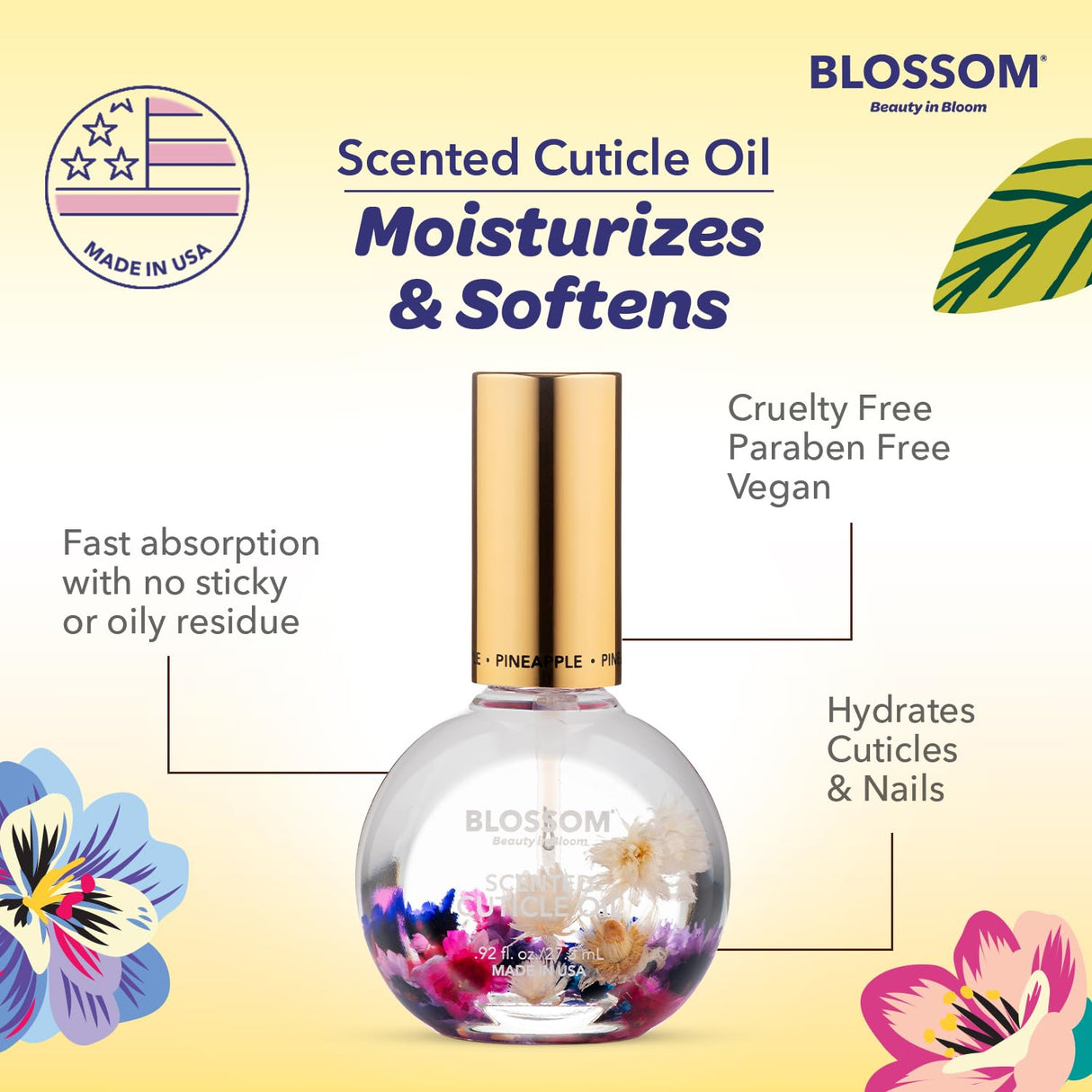 Blossom Scented Cuticle Oil, Infused with Real Flowers, Hydrating, Moisturizing, Strengthening, Made in USA, 0.5 fl. oz, Amazon Exclusive, Watermelon
