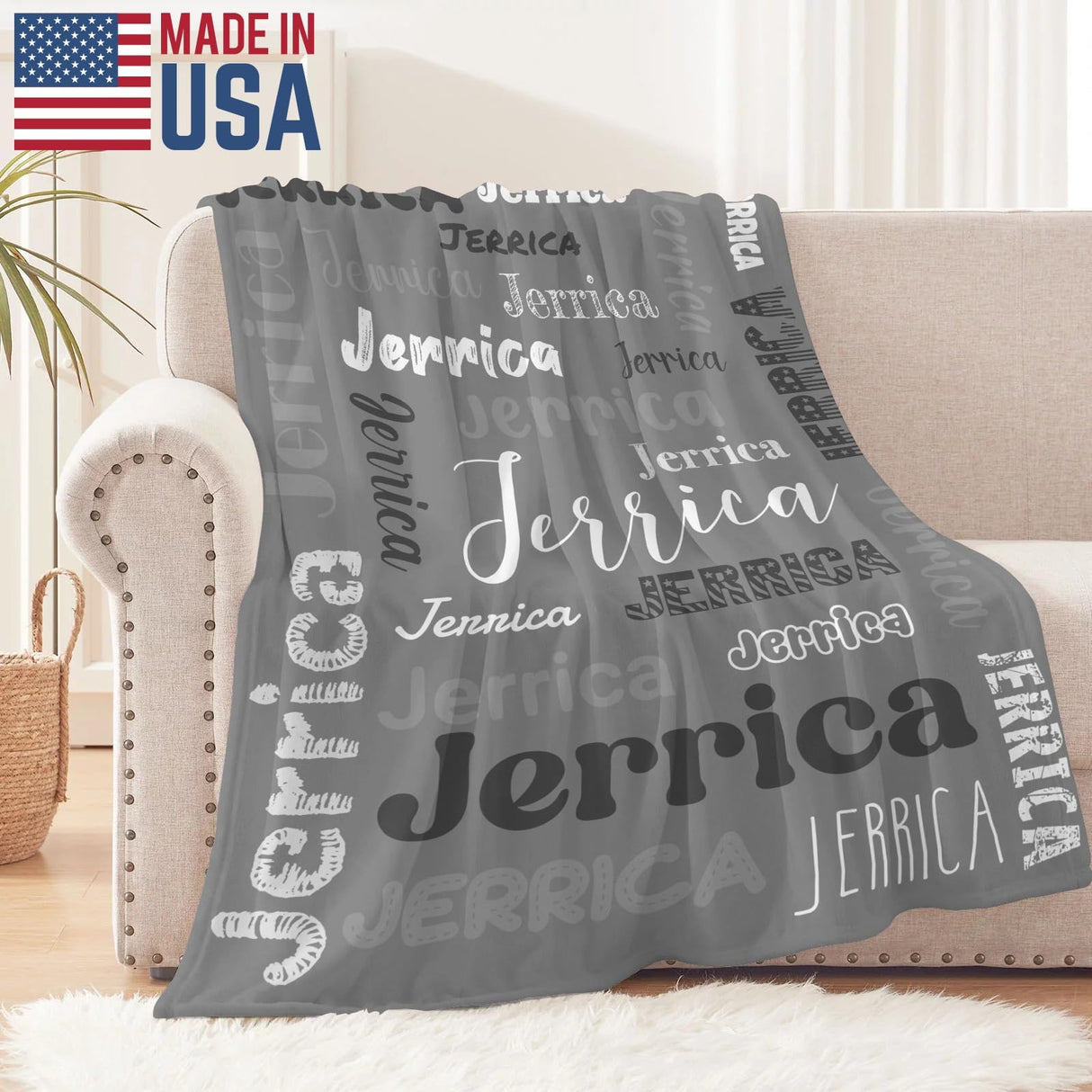 Custom Blanket with Name, Soft Cozy Personalized Name Blankets for Kids, Girls, Boys, Adults, Customized Christmas Blanket for Women, Men, Newborn, New Mom, Red Colors, Made in USA