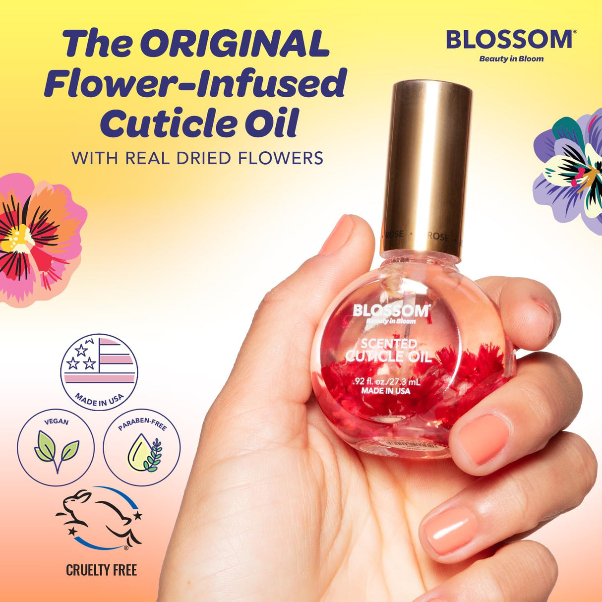 Blossom Scented Cuticle Oil, Infused with Real Flowers, Hydrating, Moisturizing, Strengthening, Made in USA, 0.5 fl. oz, Amazon Exclusive, Watermelon