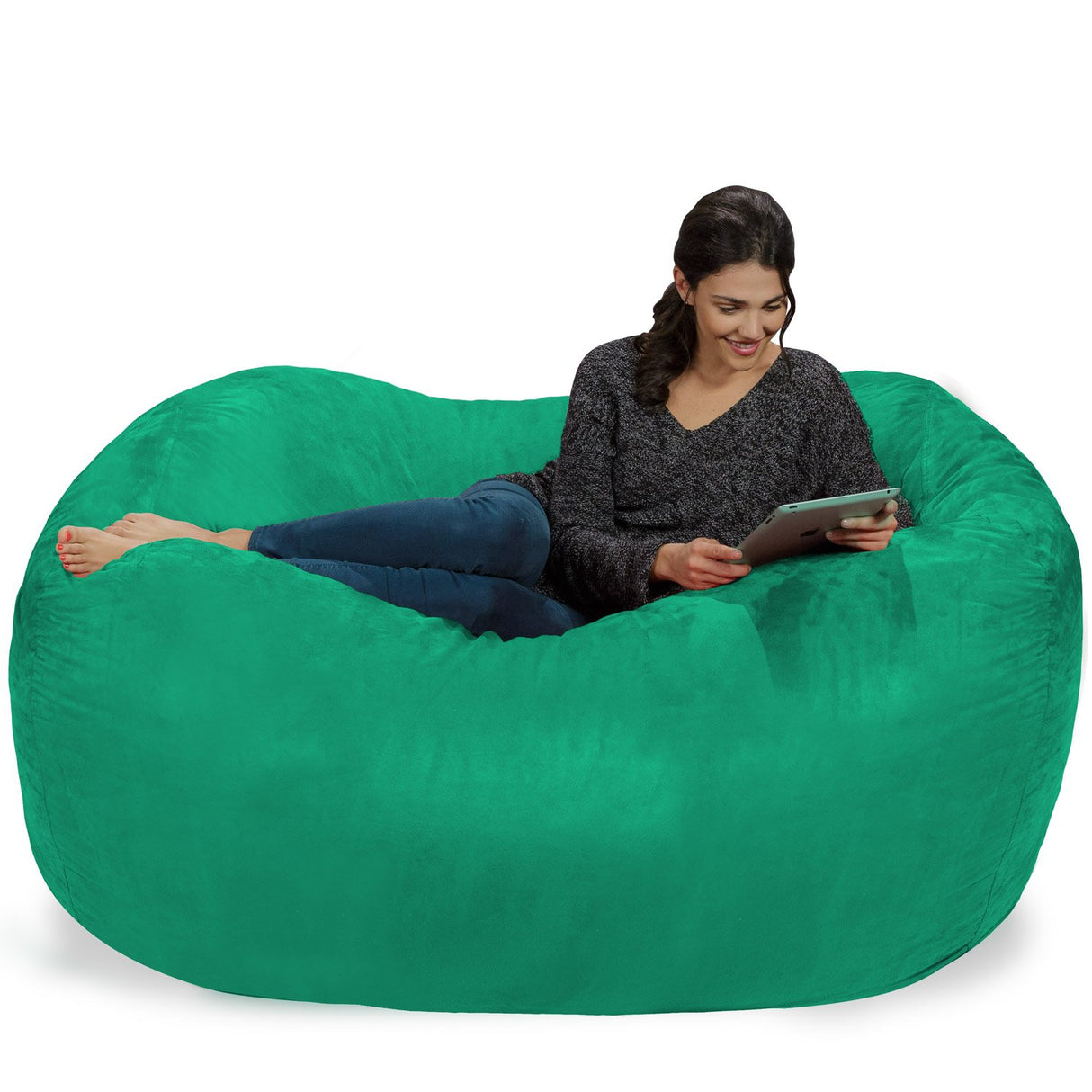Chill Sack Bean Bag Chair: Huge 6' Memory Foam Furniture Bag and Large Lounger - Big Sofa with Soft Micro Fiber Cover - Red Furry