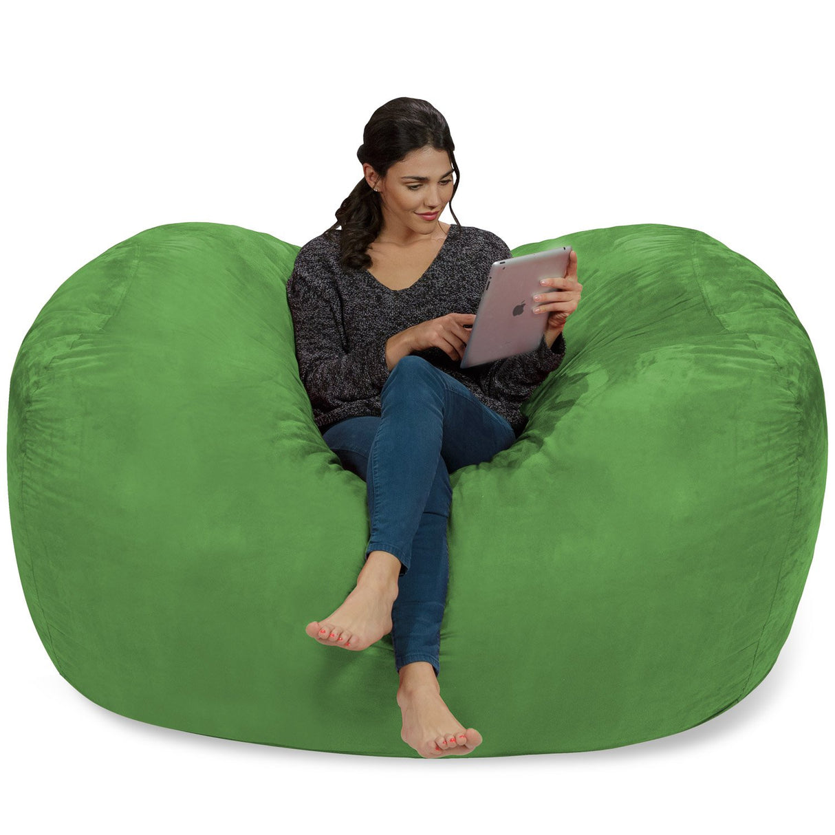 Chill Sack Bean Bag Chair: Huge 6' Memory Foam Furniture Bag and Large Lounger - Big Sofa with Soft Micro Fiber Cover - Red Furry