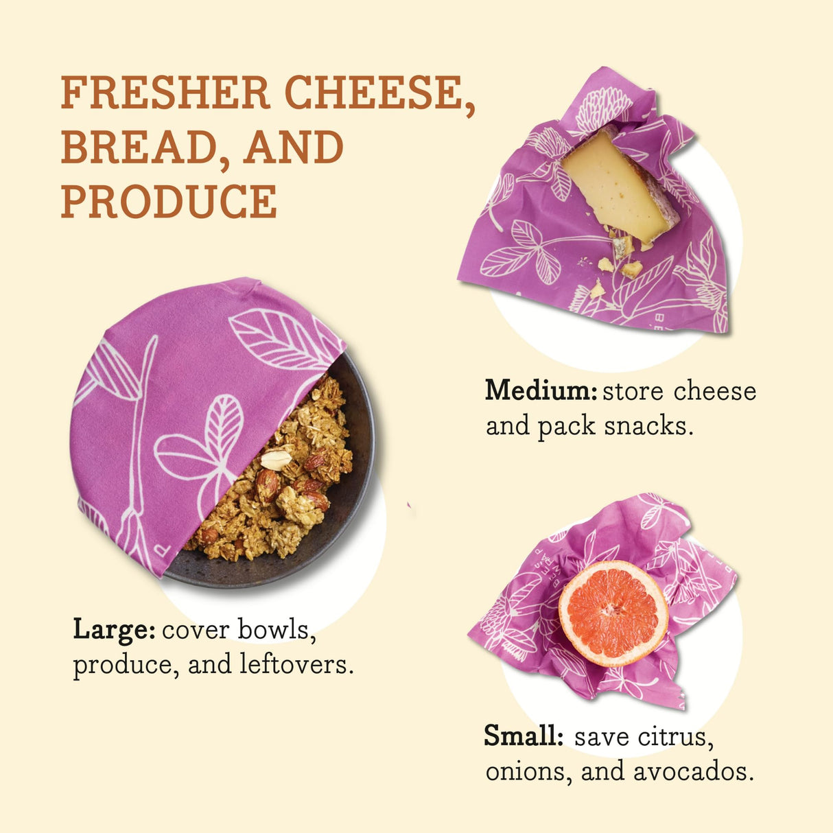 Bee's Wrap Reusable Beeswax Food Wraps Made in The USA, Eco Friendly Beeswax Wraps for Food, Sustainable Food Storage Containers, Organic Cotton Food Wraps, Assorted 3 Pack (S, M, L), Honeycomb