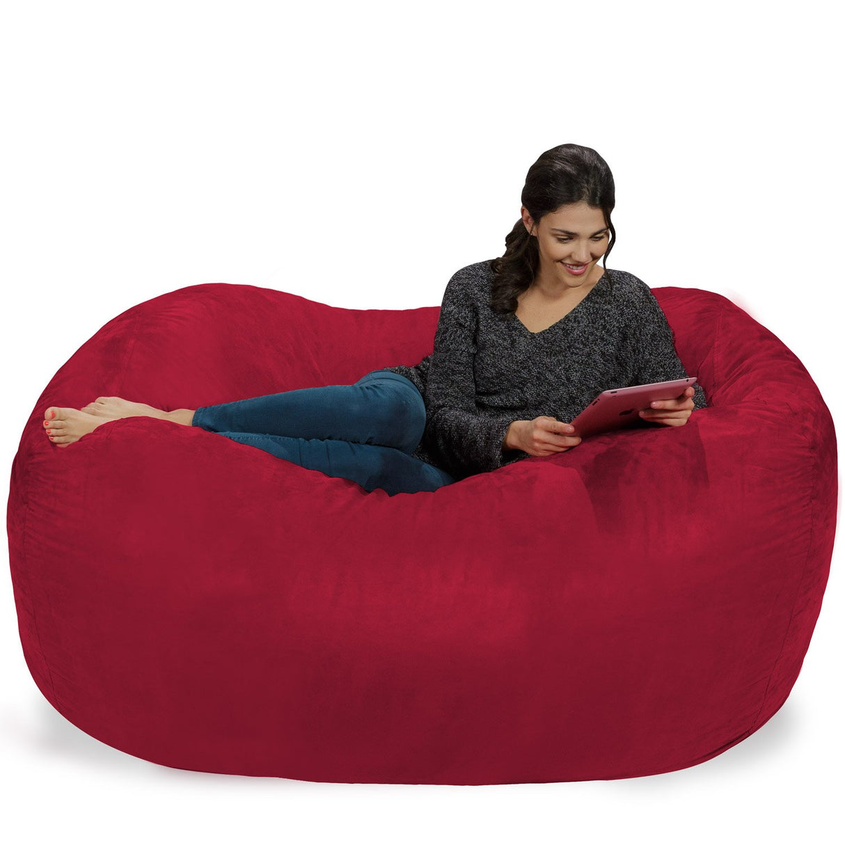 Chill Sack Bean Bag Chair: Huge 6' Memory Foam Furniture Bag and Large Lounger - Big Sofa with Soft Micro Fiber Cover - Red Furry