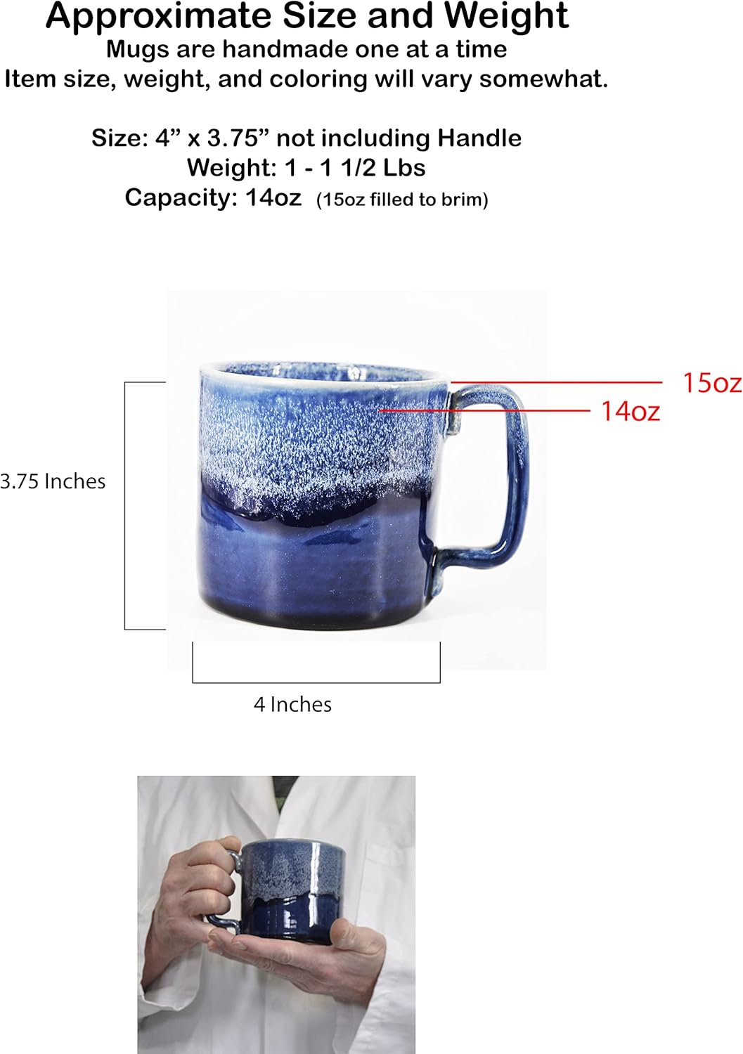 Handmade Ceramic Coffee Mug - Ol' Blue with White Frost 14oz
