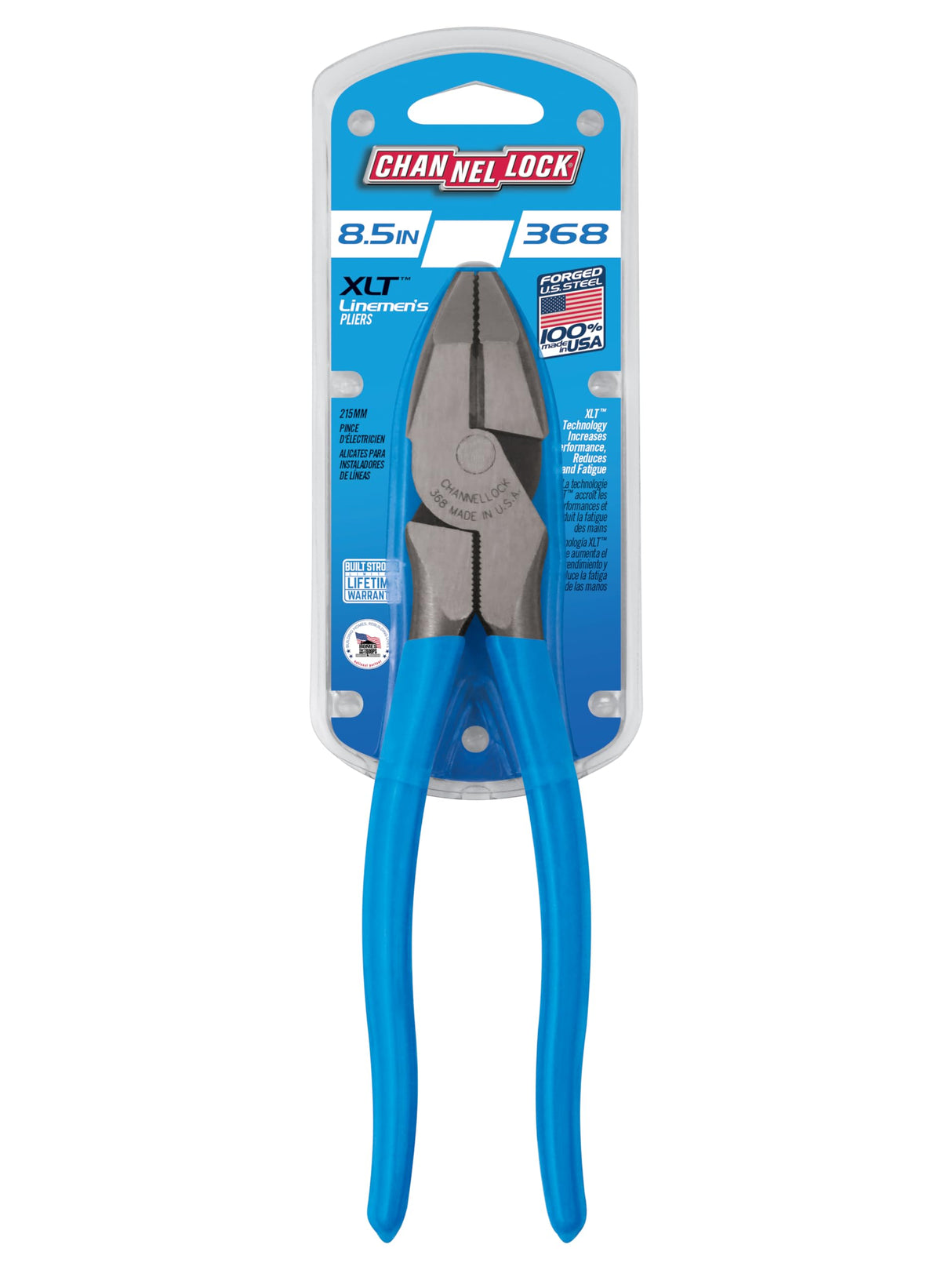 Channellock 369 9.5-Inch Lineman's Pliers | Xtreme Leverage Technology (XLT) Requires Less Force to Cut than Other High-Leverage Models | Forged from High Carbon Steel | Made in the USA, Blue Handle