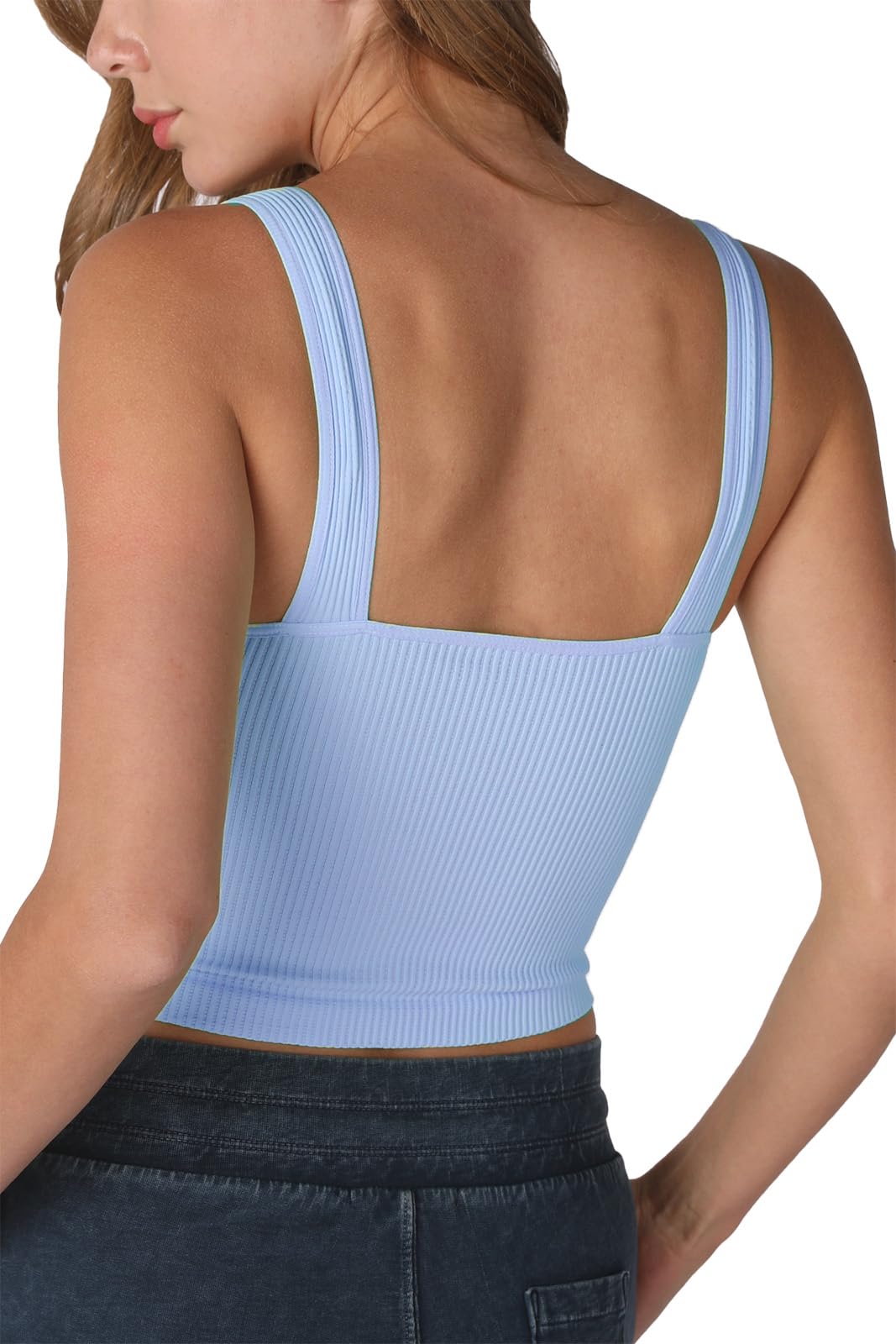 NIKIBIKI Women Seamless V-Neck Ribbed Crop Top, Made in U.S.A, One Size