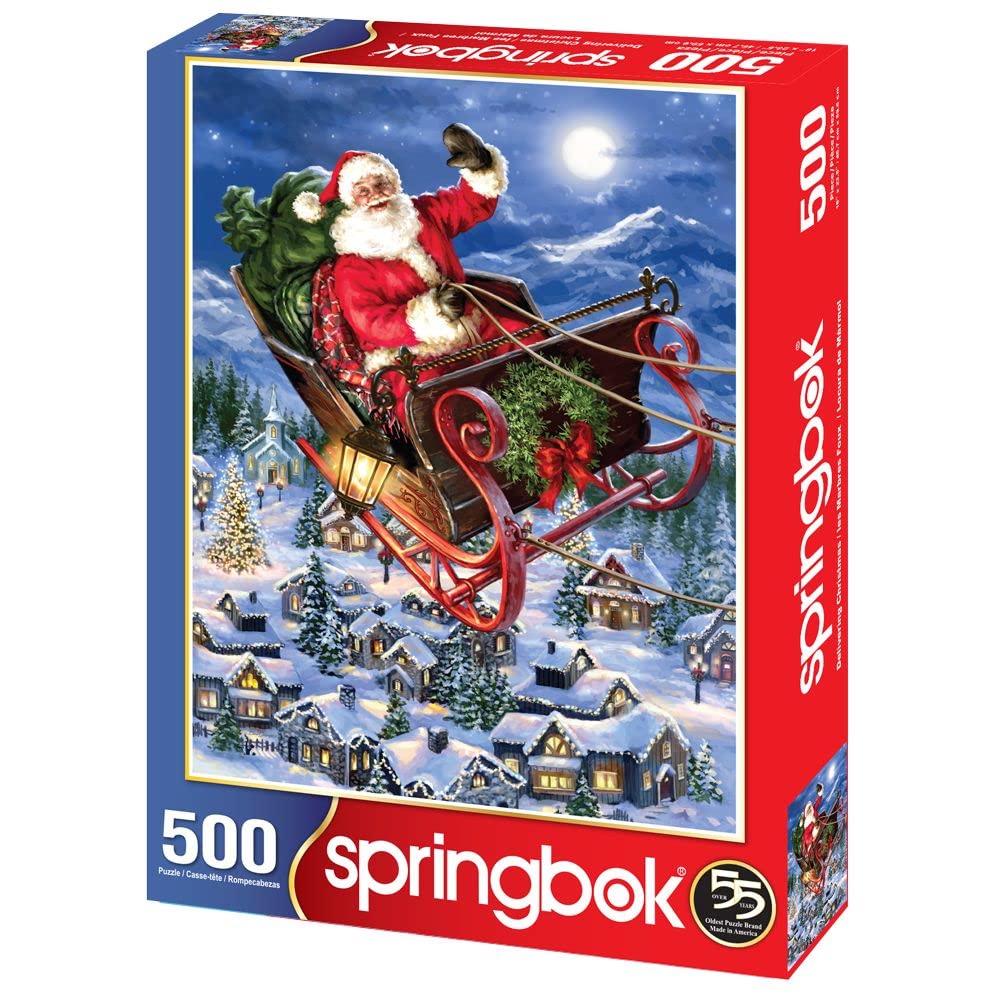 Springbok Delivering Christmas 500 Piece Jigsaw Puzzle - This Classic Scene of Santa in his Sleigh Will get You in The Holiday Spirit