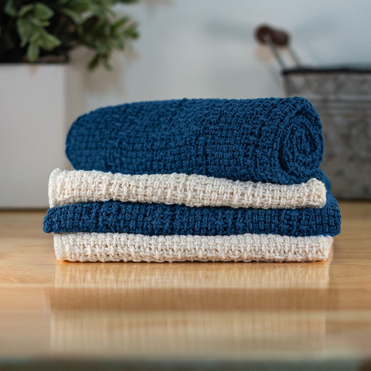 Old Fashion 100% Cotton Dishcloths - Set of 4 Mixed Colors - 4 Natural -11" x 11"