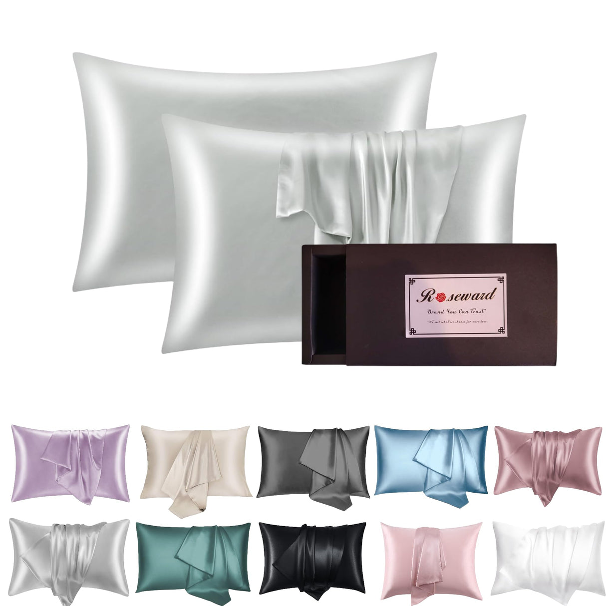 Silk Pillow Cases with Zipper Made in USA-Organic 19 Momme Mulberry Silk Pillowcase for Hair and Skin-6A Grade, Dark Grey, Anti Wrinkle, Anti Acne (Slate Grey 2 Pack, Queen 20''x30'')