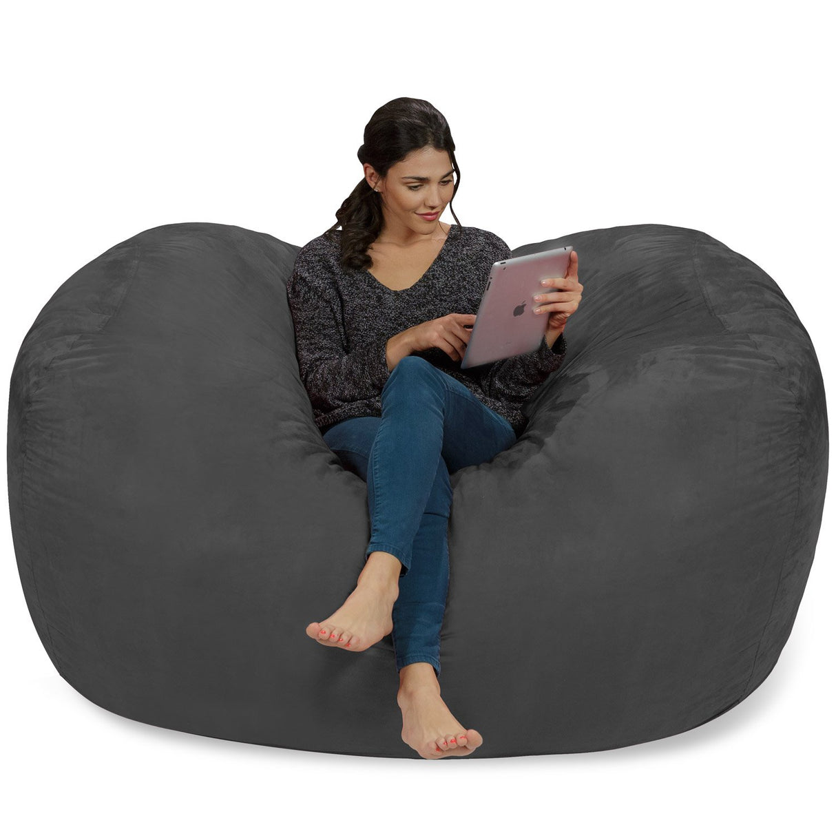 Chill Sack Bean Bag Chair: Huge 6' Memory Foam Furniture Bag and Large Lounger - Big Sofa with Soft Micro Fiber Cover - Red Furry